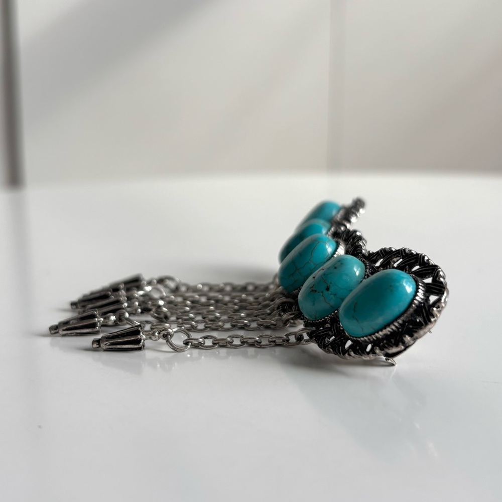 Free People Faux Turquoise Dangle Chain Barrette Hair Clip - Picture 5 of 8